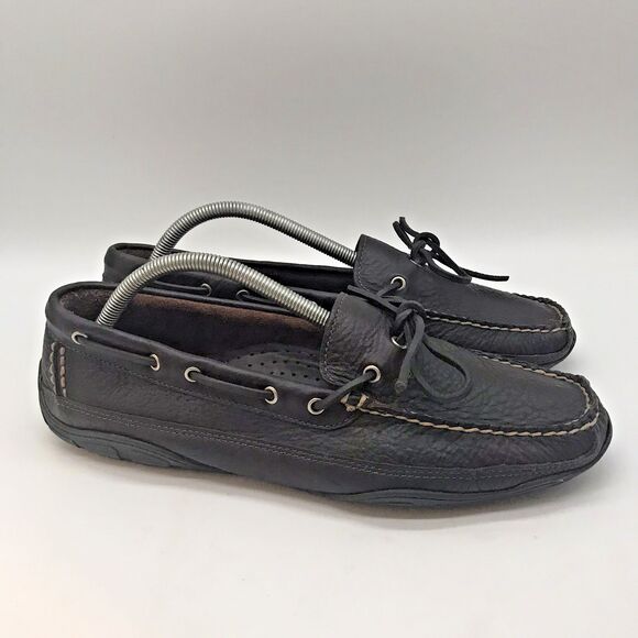 L.L. Bean Bison Leather Slip On Driving Mocs Men's 10D Brown Loafer 0DQJ3 Vibram - Picture 1 of 10